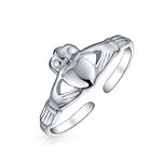 BFF Spiritual Irish Lovers Traditional Celtic Claddagh Heart Midi Toe Ring Band For Teen Women .925 Silver Sterling Adjustable