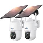 Hiseeu 2 PCs Wireless Solar Battery Powered Security Camera Outdoor with Color Night Vision,2K 360° WiFi PTZ Camera with Solar Panel,PIR Motion Detection,Siren Alarm,IP66 Waterproof,SD/Cloud Storage