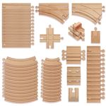 THE TWIDDLERS - 64 Piece Wooden Train Track Expansion Pack, Large Set Compatible with All Major Brand Toy Trains - Wide Selection of Straight and Curved Track, Premium Wood Railway Accessories