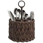 GRANNY SAYS Kitchen Utensils Holder, Pack of 1 Cutlery Organiser for Countertop, Wicker Cutlery Caddy with Handle, Utensil Holders & Organisers, Silverware Spoon Holder with 3 Compartments, Brown