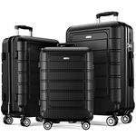 SHOWKOO Luggage Sets 3 Piece Hard Shell PC+ABS Expandable Lightweight Durable Trolley Travel Suitcase with Spinner Wheels TSA Lock, 20" 24" 28" -Black