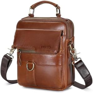 BAIGIO Men's Genuine Leather Shoulder Bag CrossBody for Men Messenger Briefcase Handbag Satchel Bag Leather Purse（Brown）