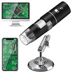 Microware WiFi Mini USB Digital Handheld Microscope Wireless Endoscope Camera with 40 to 1000X Magnification Phone Suction, Metal Stand, 8 LED and WiFi Compatible with iPhone iPad Mac Window Android