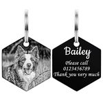 YEHANTI Personalized Dog Tags, Custom Dog Photo Tags, Stainless Steel Cat & Dog Tags Engraved for Pets, Cat & Dog Collar Charm Microchips, Pet Memorial Gift for Puppy Kitten (Hexagon, Large)