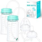 Skywin Self Feeding Baby Bottle 8oz Bottle Holder for Baby - 2 Pack Baby Bottle with Straw, Anti Colic, for Convenient Feeding (Green)