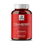 Earth BOTANIC Organic Cranberry Capsules 40,000mg High Strength | 150 Concentrated Pills Cranberry Extract Complex with Vitamin C Supplements