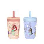 Zak Designs Disney Princess Kelso Toddler Cups for Travel or Home, 15oz 2-Pack Durable Plastic Sippy Cups, Leak-Proof for Kids (Ariel, Aurora, Belle, Cinderella, Jasmine, Mulan, Rapunzel, Tiana)