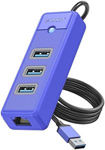 ORICO USB Hub Ethernet, 4 Port USB 3.0 Hub, USB-A to Gigabit Ethernet Adapter with 3 USB 3.0 Hub for Laptop, USB Hub 3.0 with RJ45 10/100/1000 Gigabit -PW3UR-05 (Blue)