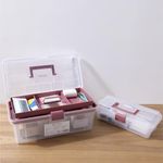 Navaris Plastic Pink Tool Box Set of 2-30.5cm (12") & 38cm (15") - Medicine Storage Boxes with Locking Latch - Organiser Tackle Box with Compartments - Art, Craft, Sewing, & more
