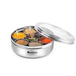 Mumma's LIFE- Masala Box With 7 Bowl And 1 Small Spoon Stainless Steel Ring Shape Masala (Spice) Box/Dabba/Organiser 1 Piece Spice Set (Stainless Steel), Blue-Violet