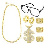 Diamday 80s 90s Hip Hop Costumes Outfit Fake Gold Chain Money Chain Rapper Punk Sunglasses Gold Hoop Earrings Chian Bracelets 2