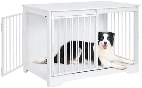 Hzuaneri Dog Crate Furniture, 100 cm Double Door Wooden Dog Crate with Barn Door, Indoor Kennel, End Side Table Animal Crates for Small Medium Large Dogs, Anti-Chew Anti-Escape, White DFC02313W