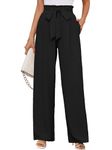 KORSIS Women's Wide Leg Lounge Pants with Pockets Lightweight High Waisted Adjustable Tie Knot Loose Comfy Casual Trousers Black L