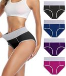 wirarpa Women's Underwear Cotton Stretch Briefs High Waist Ladies Panties 4 Pack Black, Navy, Purple, Fuchsia Medium