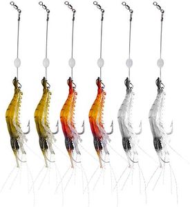 WANBY Fishing Shrimp Lures Artificial Silicone Soft Bait Set Luminous Swimbait Shrimp Fishing Lure with Hooks Fishing Tackle Freshwater/Saltwater (6PCS)