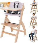 Abiie Beyond Junior Wooden High Chair for Babies and Toddlers - Convertible 3-in-1 Baby Highchair with Removable Tray - 6 Months to 250 Lb - Water Resistant - Natural Wood with Lilac Cushion