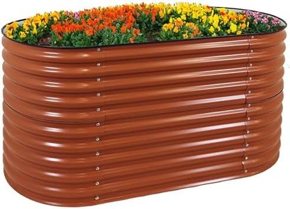 Sunnydaze 62.5-Inch Oval Raised Garden Bed - Stackable Steel Vegetable Flower Bed Planter Kit with Rubber Edge Trim - Brown