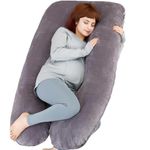 U Shaped Full Body Pregnancy Pillow with Removable Cover for Maternity Women,Pregnancy Pillows for Sleeping,Support for Back, Legs, Belly,55 Inch Pregnancy Pillow for Women (Cotton, Dark grey)