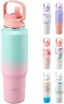 Stainless Steel Insulated Water Bottle - THILY 40 oz Triple Insulated Leakproof Wide Mouth Water Flask with Lid and Straws, Travel Tumbler Fit in Any Car Cup Holder, Powder Coated, Candy Pink