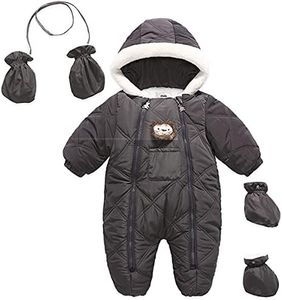Baby Boy's Snowsuit Snug Fleece Lined Snow Wear Warm Winter Onesie Windproof Hooded Coat for 3-9 Months Newborn Black