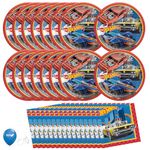 Hot Wheels Birthday Party Supplies Bundle | Hot Wheels Plates | Hot Wheels Napkins | Hot Wheels Tableware | Hot Wheels Decorations (Pack for 16)