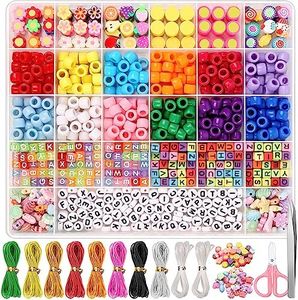 cridoz Bead Bracelet Making Kit, Bead Kits for Bracelets Making with Pony Beads, Polymer Fruit Clay Beads, Charm Beads, Letter Beads for Bracelets and Jewelry Making