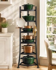 GIGIFTREE 6-Tier Cast Iron Freestanding Pot Rack, 264 Lbs Capacity Cookware Storage Tower with 6 Hooks, Pot and Pan Organizer for Kitchen and Dining Room, Matte Black