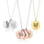 MeMeDIY Personalized Pet Mom Gifts Custom Pet Portrait Necklace with Engraved Pet Sketch/Color Photo Personalized Dog Cat Necklace for Animal Lover - A1