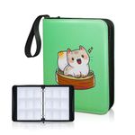 CLOVERCAT Waterproof Trading Card Binder, Storage Book with 3 Rings, 720 Double Sided Pocket Album Compatible with Cards, Amiibo, Yugioh, MTG and Other Sports Cards (Green cartoon, 9 Pocket)