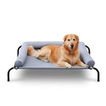 TJSOULER Outdoor Dog Bed with Removable Bloster, Cooling Raised Dog Bed for Medium Dogs, Breathable Washable Mesh, Elevated Dog Bed for Home and Garden L,Grey