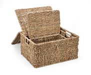 Trademark Innovations Set of 3 Rectangular Seagrass Baskets with Lids, Small