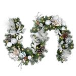 WBHome Pre-lit 6 Feet/72 Inch Christmas Garland, White & Silver Lighted Garland with 35 LED Lights for Indoor Outdoor Xmas Decor Holiday Decorations, Battery Operated (Batteries NOT Included)