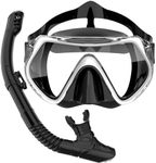 BuyCard Snorkel Set Adults, Dry-Top Snorkeling Gear with Panoramic View Diving Mask, Anti-Fog & Anti-Leak Scuba Diving Mask for Snorkeling Swimming Travel, Snorkeling Kit Diving Packages Sliver