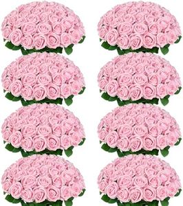 200 Pcs Pink Roses Artificial Flowers, Real Touch Velvet Roses Bouquet Fake Flowers Bulk, Artificial Roses with Long Stems for Birthday Gift Women Mom DIY Bridal Wedding Centerpiece Decorations