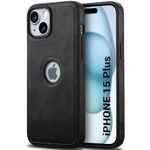 TheGiftKart Genuine Leather Finish iPhone 15 Plus Back Cover Case | Shockproof Design | Raised Edges for Camera & Screen Protection | Stunning Minimalist Design Back Case for iPhone 15 Plus (Black)