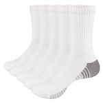 YUEDGE Mens Athletic Crew Socks Cotton Cushioned Moisture Wicking Sport Training Socks for Men 8-10 White 5 Pairs