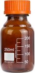 Basstein Lab Media Storage Amber Bottles Brown Graduated Glass Container GL45 Screw Cap Leakproof Multi-Purpose for Scientific | Pack of 10 (Orange,250ml)