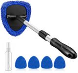 AstroAI Windshield Cleaner, Car Windshield Cleaning Tool Inside with 4 Reusable and Washable Microfiber Pads and Extendable Handle Auto Glass Wiper Kit, Blue