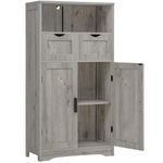 Storage Cabinet with 2 Drawers & 2 Adjustable Shelves, Bathroom Cabinet with Doors, Bathroom Storage Cabinet for Living Room, Home Office, Grey