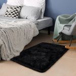 HOMORE Small Rugs for Bedroom 2x3 Feet Black Rug for Bedroom Bedside Soft Fluffy Area Rugs for Desk Indoor Entrance Door Mat, Small Runner Rugs and Carpets for Dorm Nursery