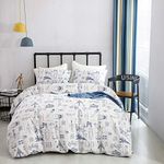 Wellboo Aircraft Comforter Boys Kids Plane Bedding Sets Military Cars White Comforter Sets Cotton Children Cartoon Twin Transport Comforter Reversible White and Blue Bedding Breathable Durable Healthy