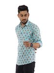 AKAIKA Men's Sky Blue Florescence Printed Regular Fit Full Sleeves Shirt | Mens Printed Shirt | M