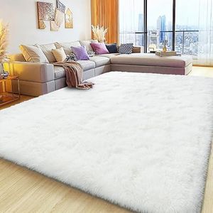 9x12 Large Area Rugs for Living Room, Ultra Fluffy Plush Rug for Living Room Bedroom, Thick Fluffy Carpet for Girls Boys Kids Room, Non Slip Dorm Rug for Home Decor Aesthetic, Cream White