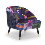 Multicolour Patchwork Striped Pink Floral Print Accent Slipper Bedroom Chair , Occasional Cocktail Chair for Coffee Table Corner Living Room Office , Small Single Dressing Table Vanity Armchair