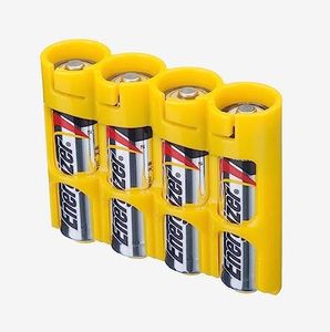Storacell by Powerpax Slimline AA Battery Storage Caddy, Yellow - Holds 4 Batteries (Not Included)