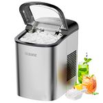 Galanz Portable Countertop Electric Ice Maker Machine, 26 lbs in 24 Hours, 9 Bullet Shaped Cubes Ready in 7 Minutes, 2 Ice Sizes, Perfect for Parties & Home Bar, 2.1 L Stainless Steel