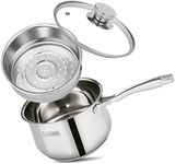 DERUI CREATION Stainless Steel Saucepan 16cm | 1.5 Litre with Steamer Basket and Glass Lid | Milk Pan Steamer Pot Soup Pot| Induction Safe | Small Pot