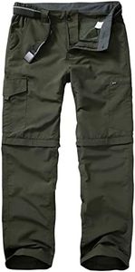 mosingle Walking Hiking Trousers Mens, Safari Zip Off Lightweight Quick Dry Convertible Travel Fishing Cargo Breathable Outdoor Pants, Army Green, 34