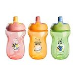 Tommee Tippee Sportee Water Bottle for Toddlers, Spill-Proof, Playful and Colorful Designs, Easy to Hold Design, 10oz, 12m+, Pink, Green and Orange, Pack of 3