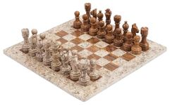 RADICALn 15 inches Fossil Coral and Dark Brown Weighted Handmade Marble Most Popular Chess Board Games Set - Classic Style Staunton Home Decor Chess Sets - Non Checker Non Go Non Backgammon